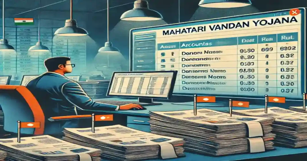 Mahatari Vandan Yojana investigation, showcasing a government official reviewing documents